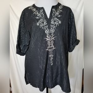 Maggie & Max Black Vertical Metallic Stripes Embroidered Tunic Women's Size 0X
